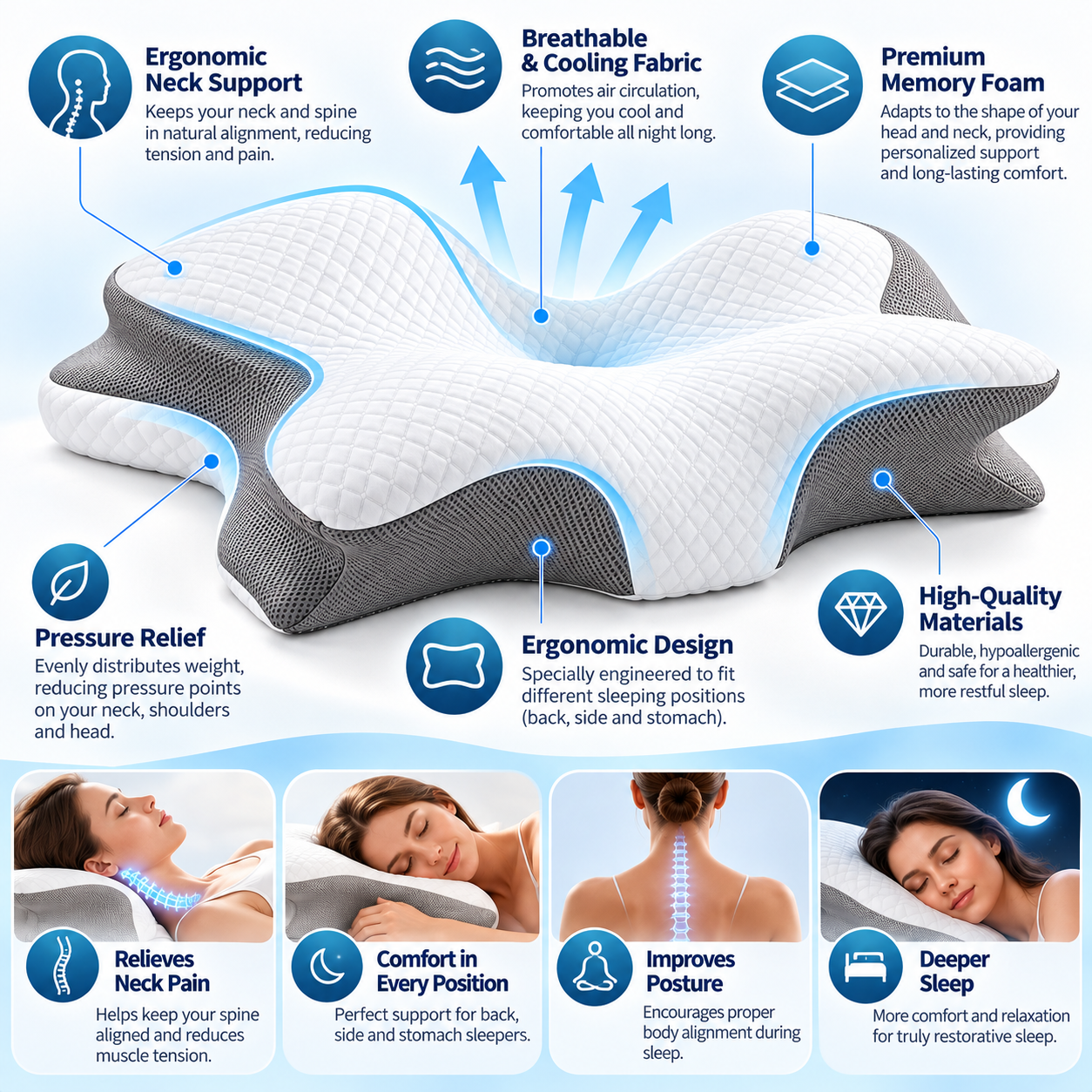 PandaSleepy Cervical Memory Foam Pillow